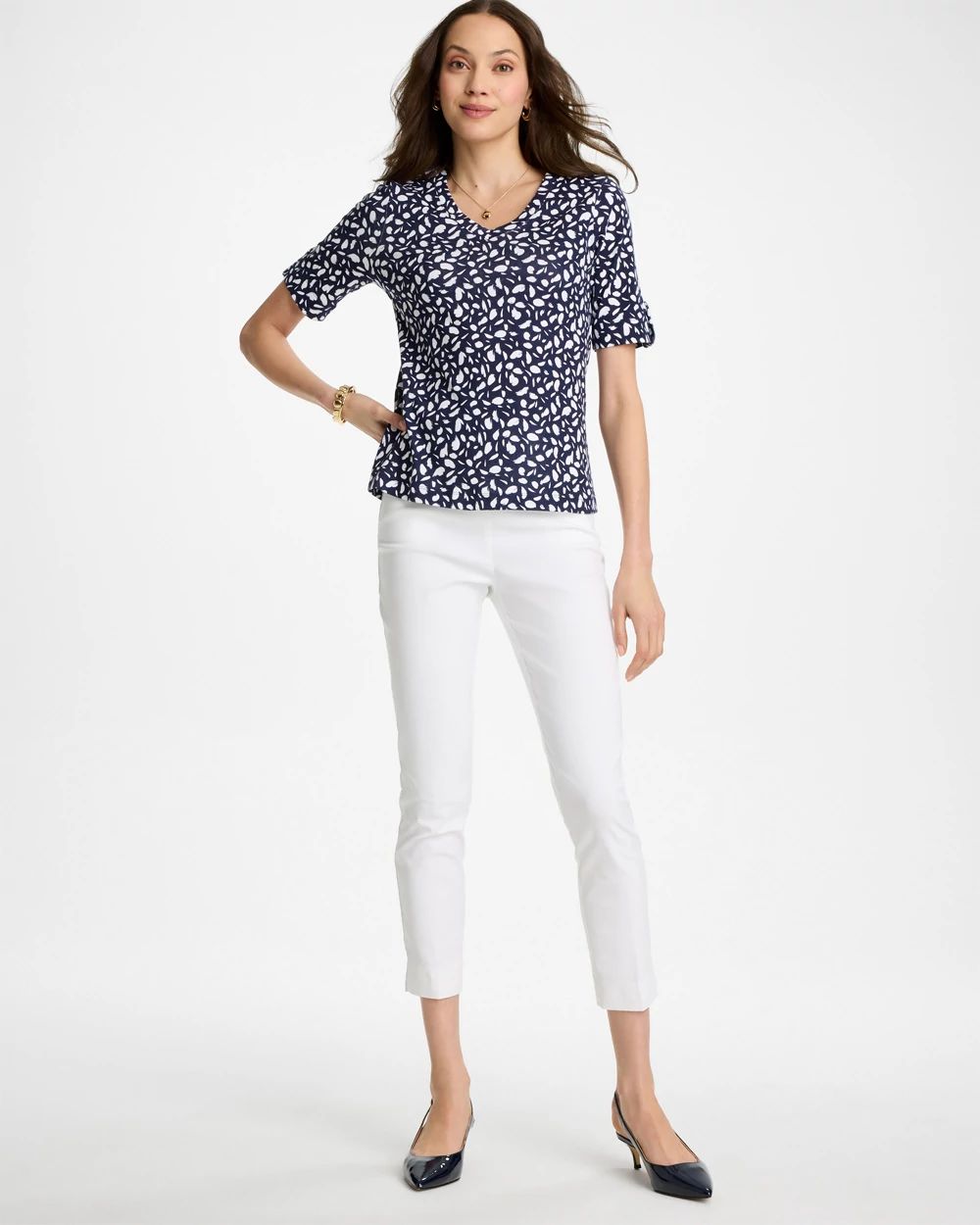 Printed Pima V-Neck Tee