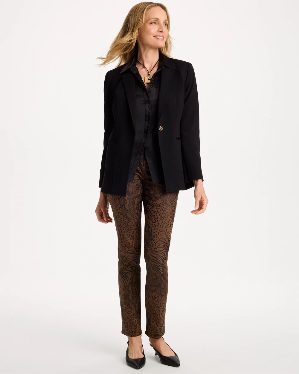 Animal Print Coated Girlfriend Slim Ankle Jeans