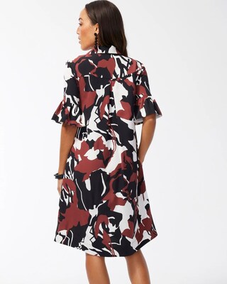 Twill Flounce Sleeve Shirt Dress