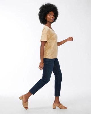 Linen Leaf Print Relaxed Tee