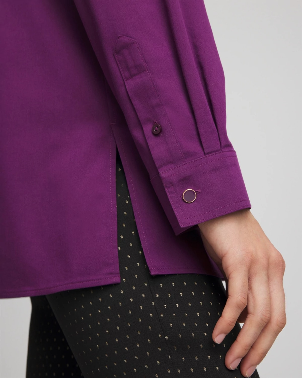 Chico's No Iron Novelty Button Tunic In Purple Royale In Multi