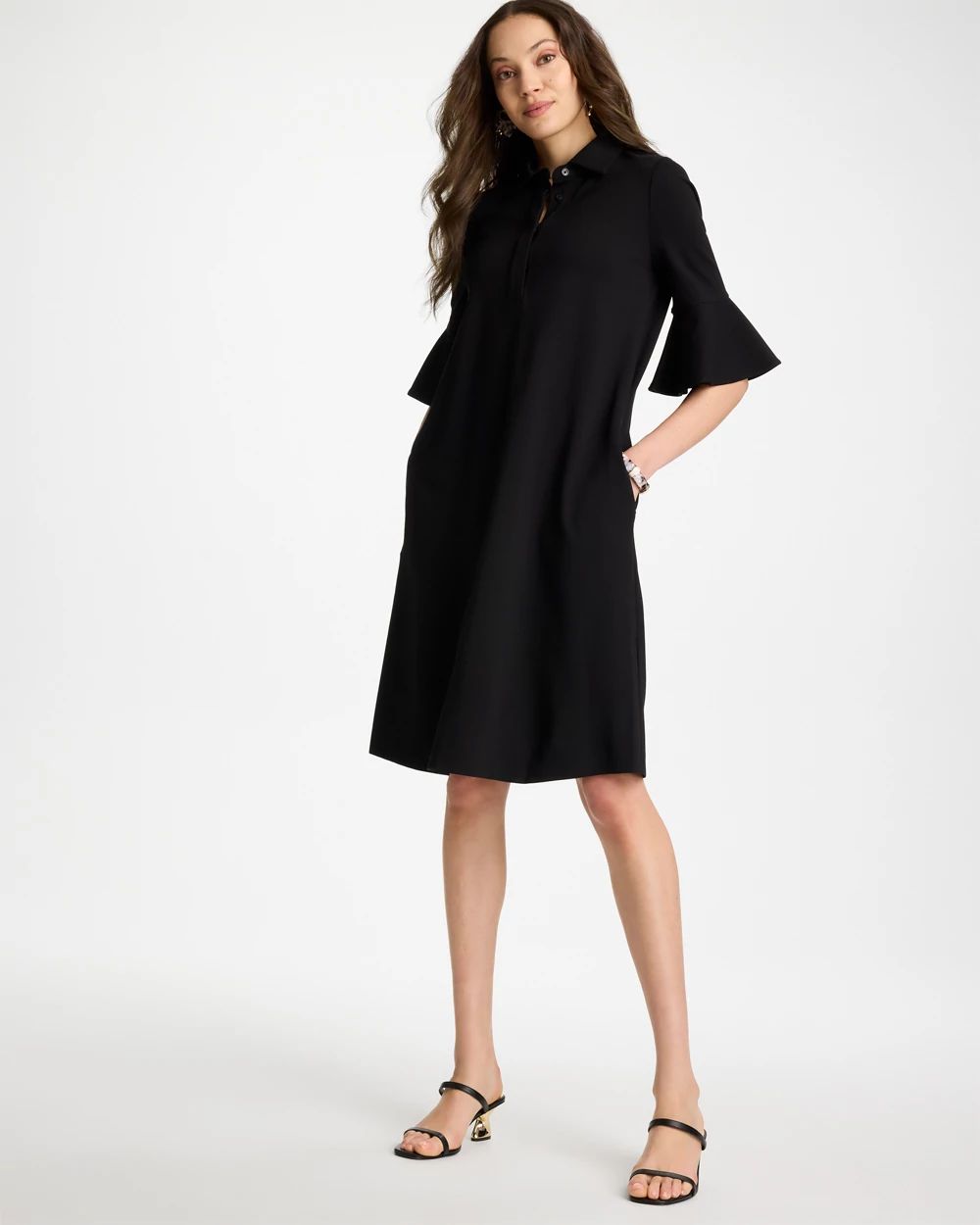 Flounce Sleeve Poplin Dress