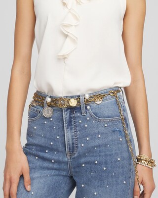 Faux Pearl and Coin Charm Chain Belt