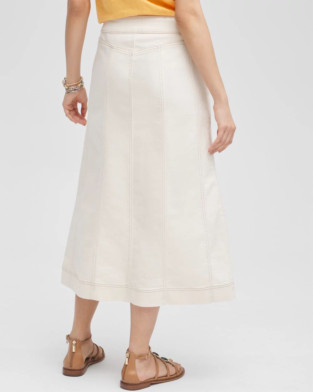 Seeded Denim Midi Skirt