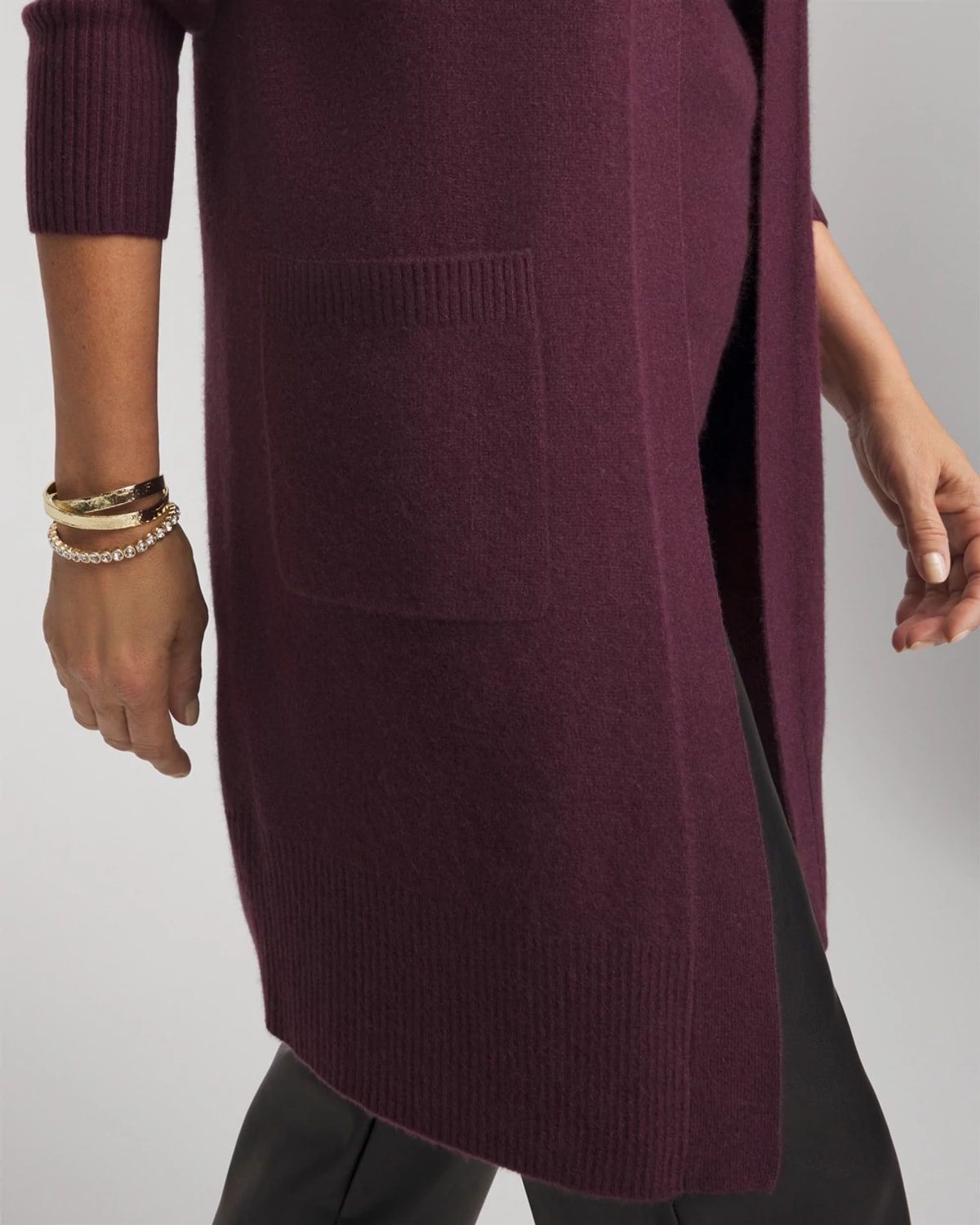 Chico's Cashmere Duster Cardigan Sweater In Purple In Burgundy