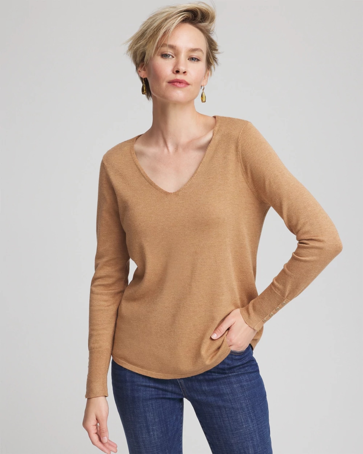 Chico's Ella V-neck Pullover Sweater In Caramel Apple In Brown