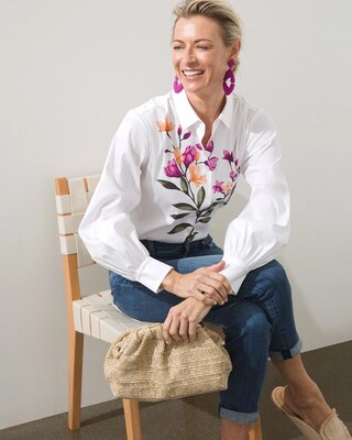 Poplin Floral Billow Sleeve Shirt