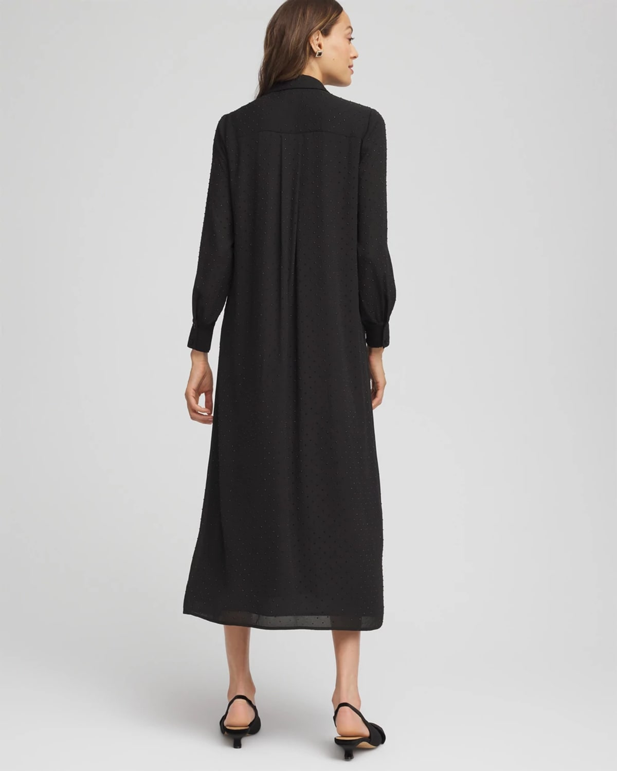Chico's Sequined Long-sleeved Maxi Shirtdress In Black In Black
