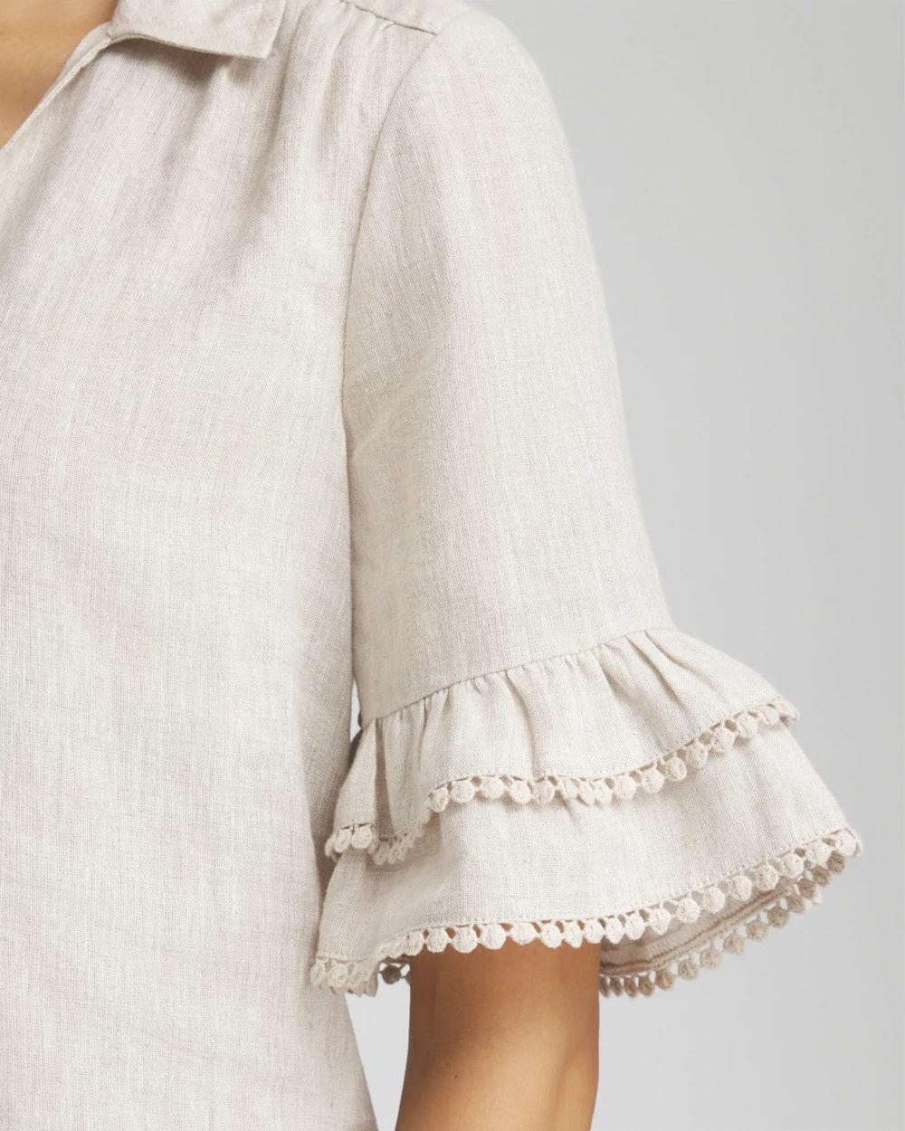Linen Ruffle Sleeve Blouse