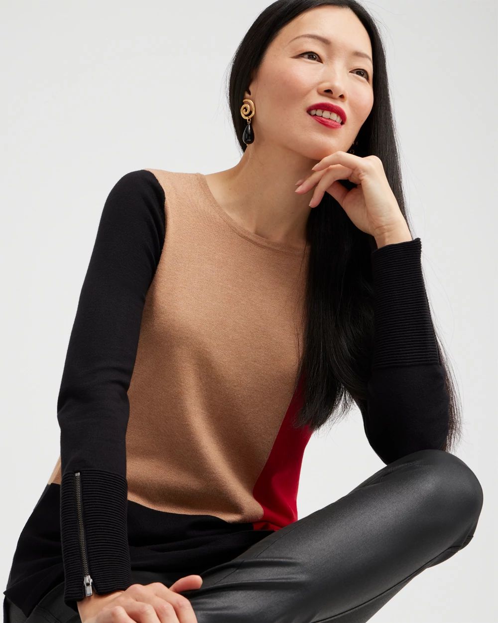 Colorblock Zipper Detail Sweater Tunic