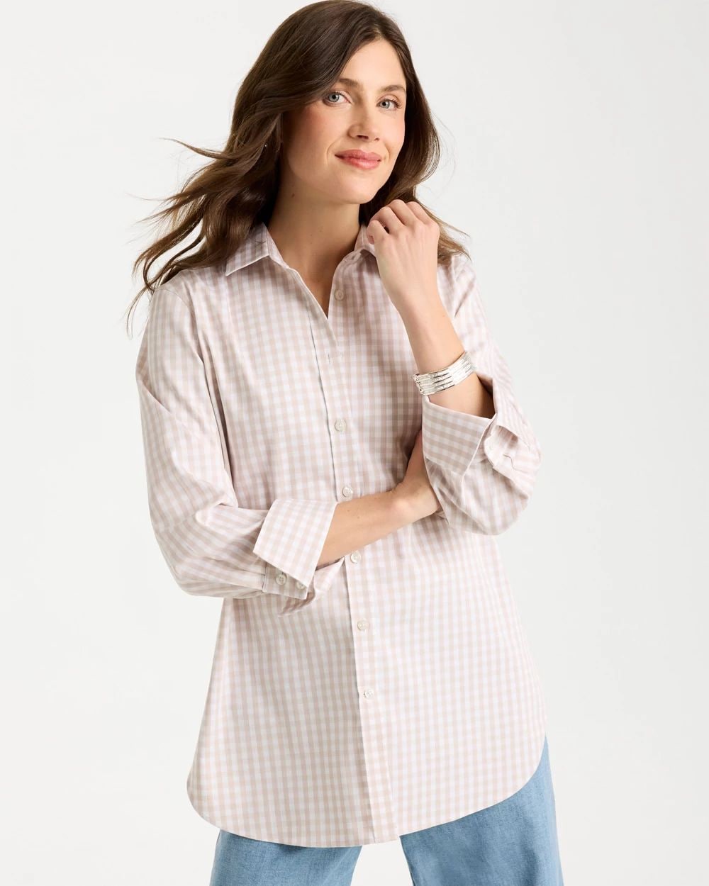 No Iron™ Stretch Neutral Gingham Shirt