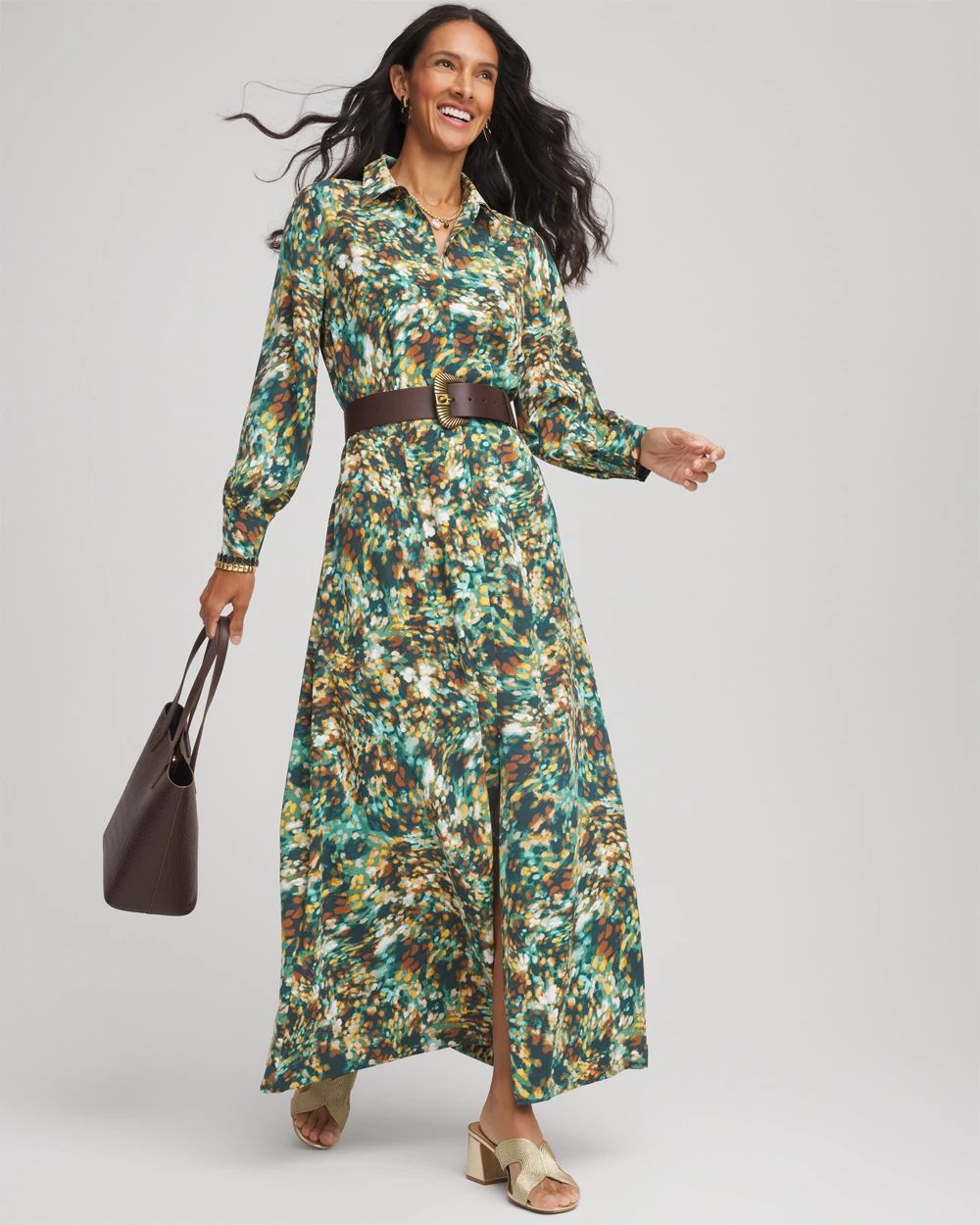 Printed Long-Sleeved Shirtdress