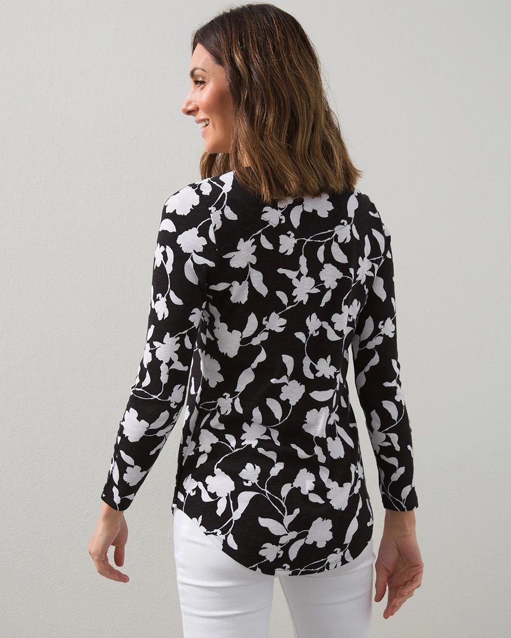 Floral Button Sleeve Slub Tunic
