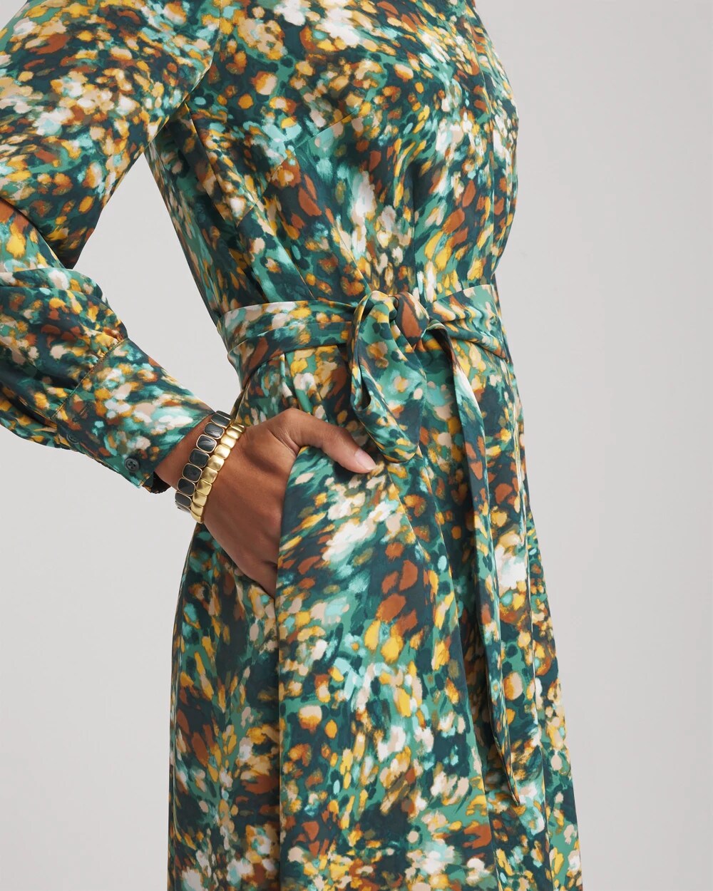 Printed Long-Sleeved Shirtdress