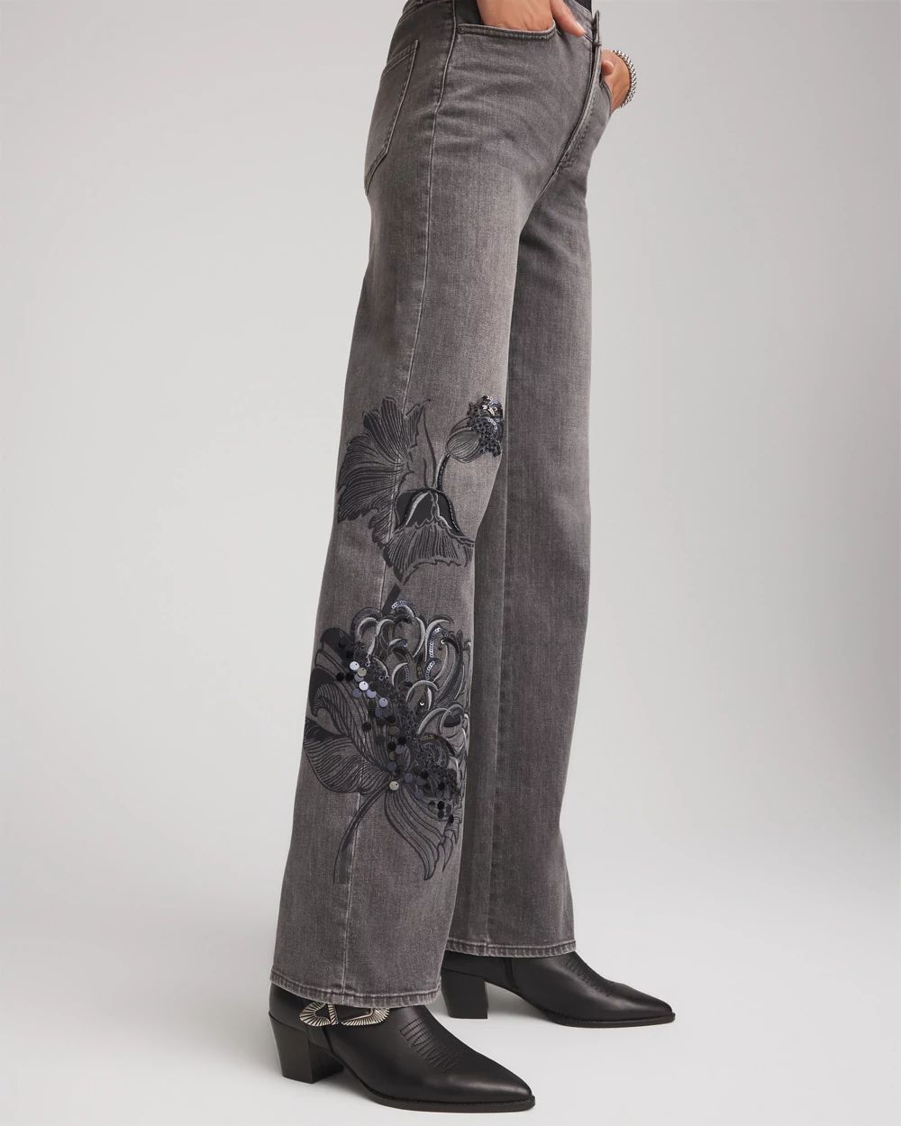 Petite Printed High-Rise Wide-Leg Jean