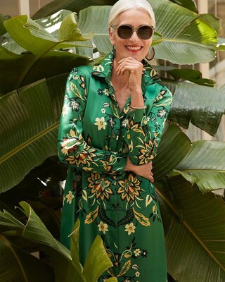 Satin Damask Print Maxi Shirt Dress