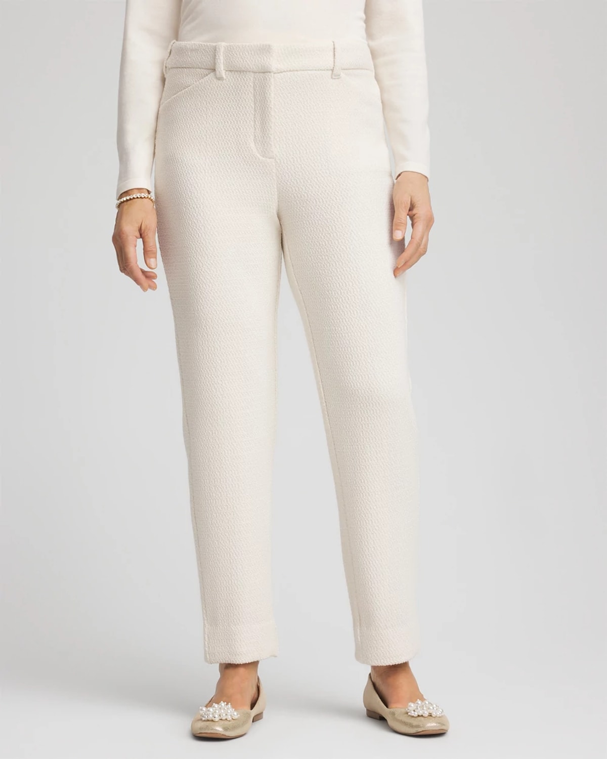 Chico's Matelass Slim Tapered Ankle Pants In Cream In White