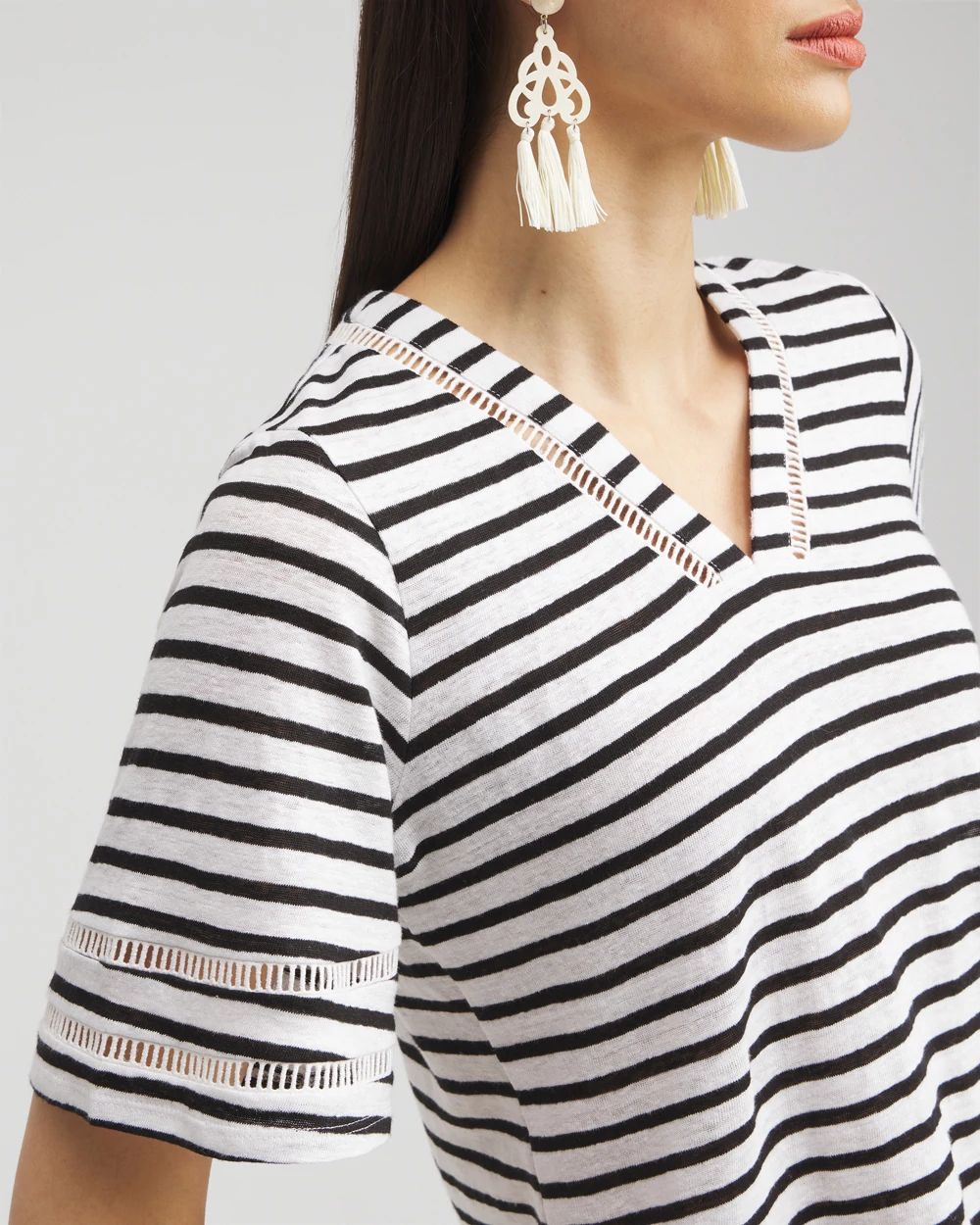 Linen Stripe Ladder Lace Tee