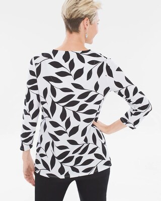 Black and White Leaves V-Neck Top