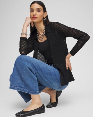 Pointelle Collared Cardigan