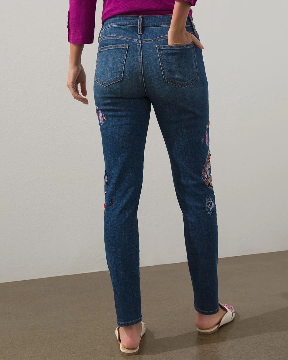 Girlfriend Ikat Seed Bead Ankle Jeans