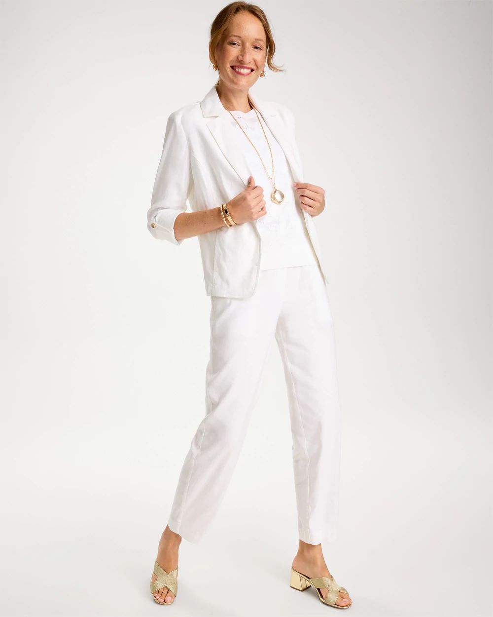 Soft-Stretch Linen Straight Tapered Ankle Pants click to view larger image.