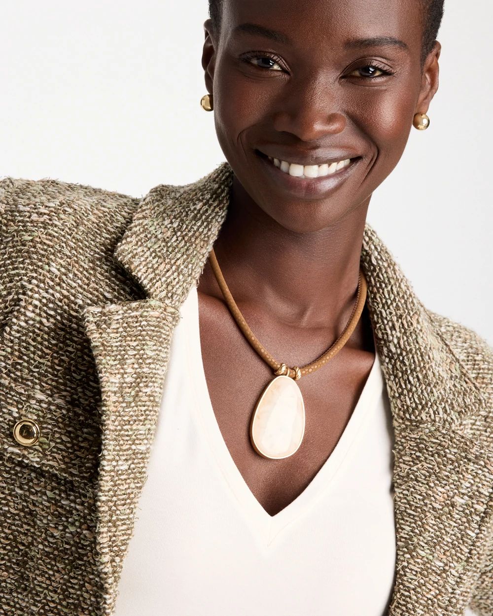 White Resin Pendant Cord Necklace click to view larger image.