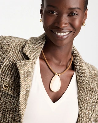 White Resin Pendant Cord Necklace click to view larger image.