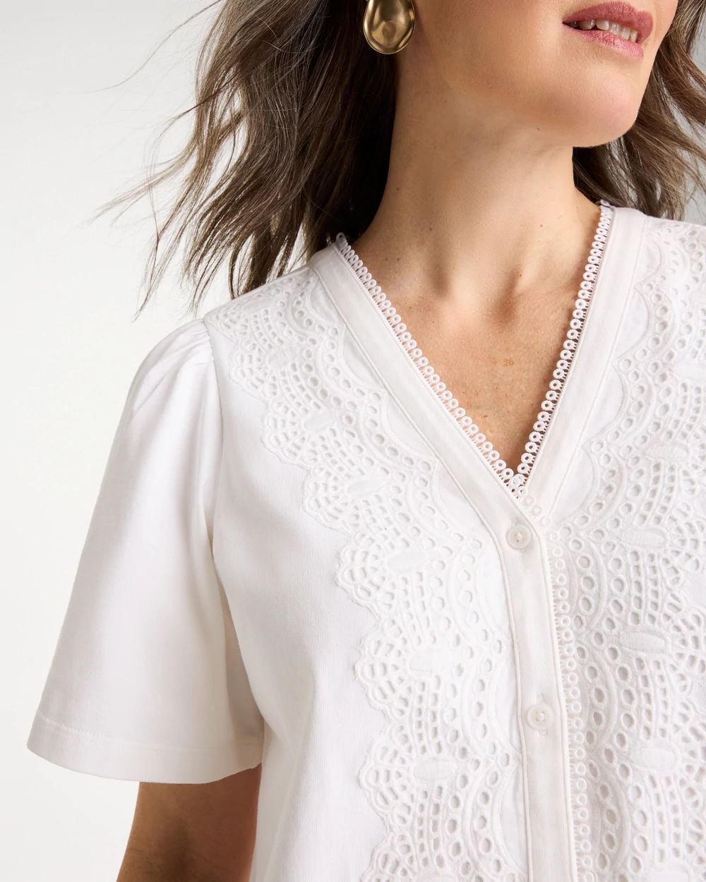 Embroidered Button-Front Tee