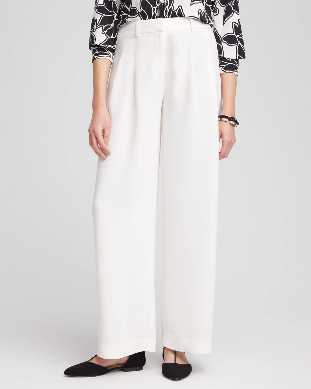 Crepe Pleated Wide-Leg Pants