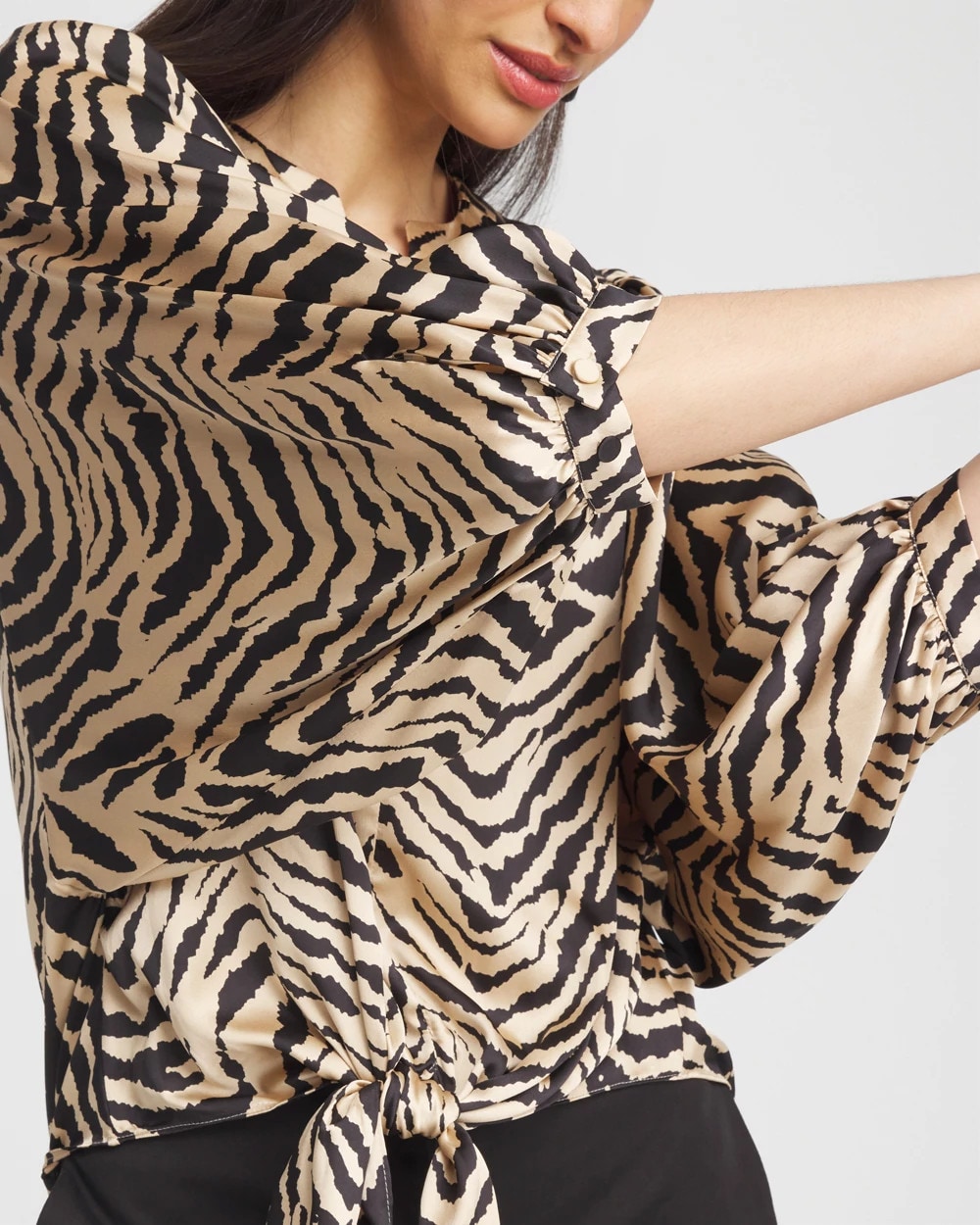 Zebra Print Tie-Front Blouse