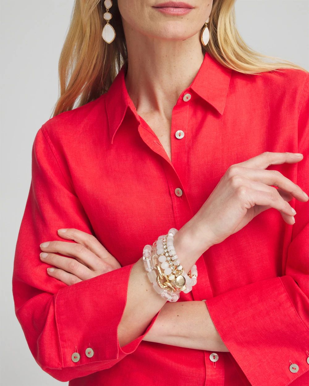 No Iron™ Linen 3/4 Sleeve Shirt click to view larger image.