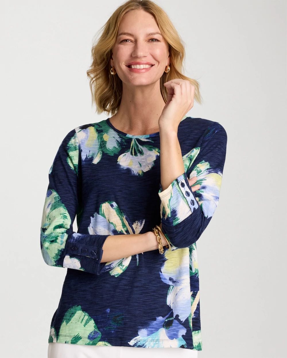 Printed Slub Button Detail Tee