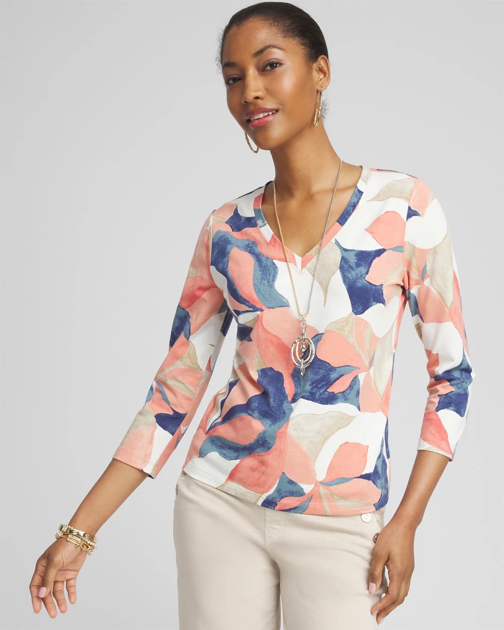 Abstract Print 3/4 Sleeve Perfect Tee