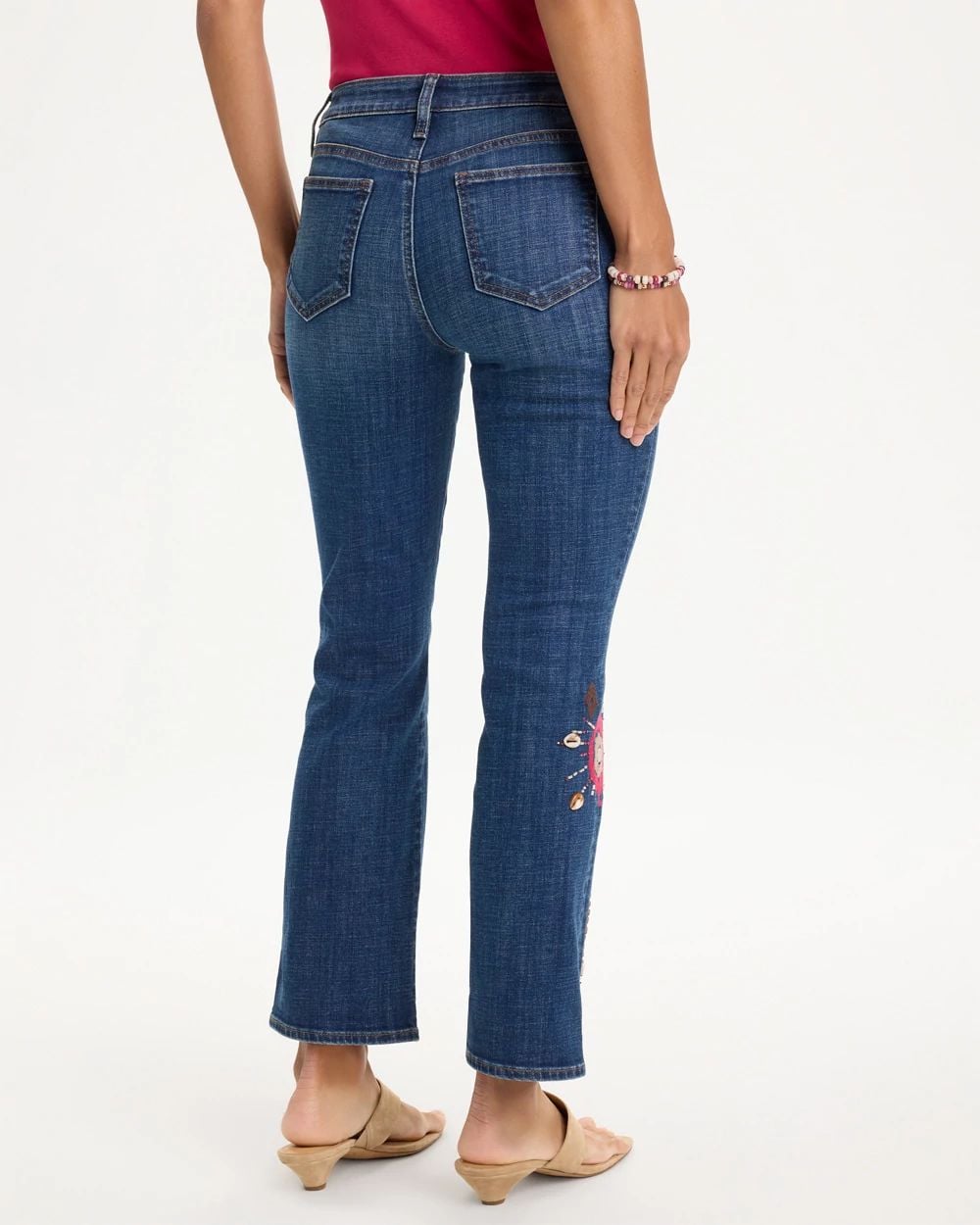 Girlfriend Tropical Soutache Flared Crop Jeans click to view larger image.
