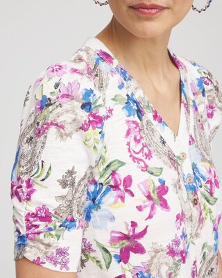 Paisley Shirred-Sleeve Henley Tee click to view larger image.