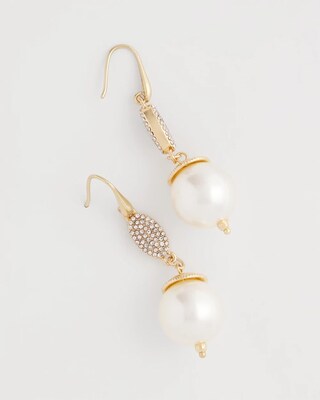 Faux Pearl and Pave Drop Earrings click to view larger image.