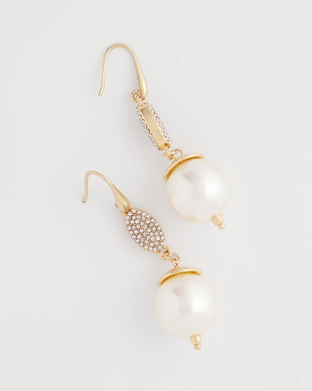 Faux Pearl and Pave Drop Earrings