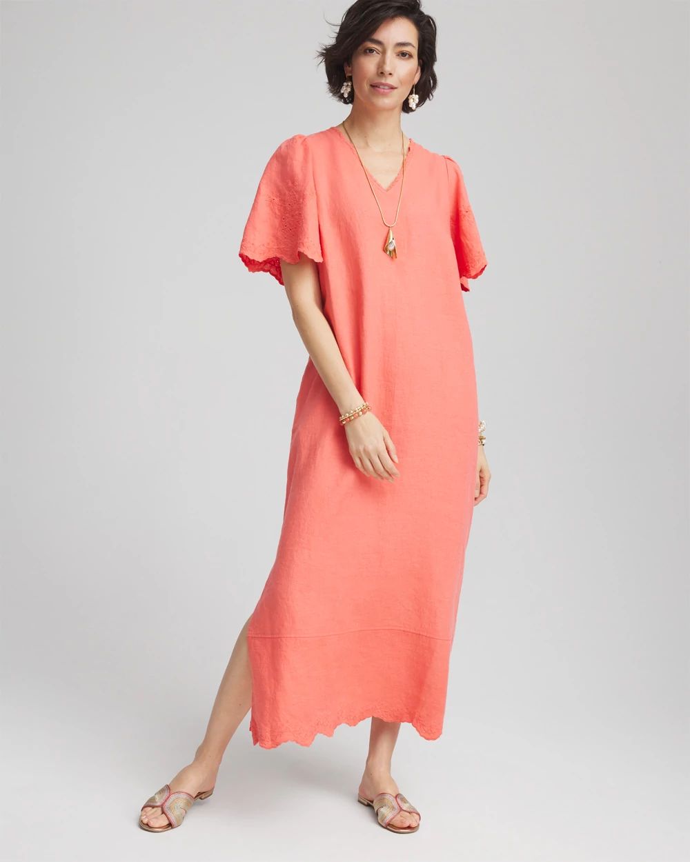 Petite Linen V-Neck Maxi Dress