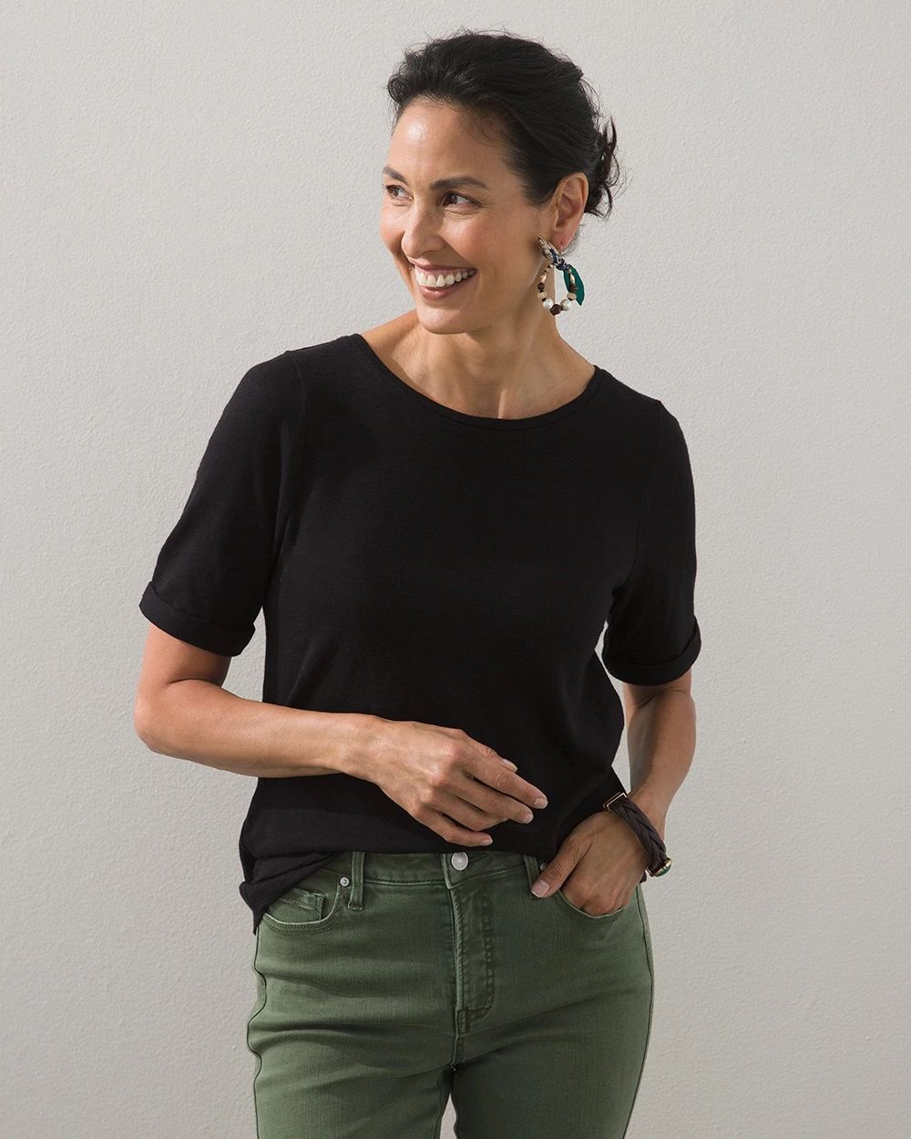 Triple Back Pleat Cotton Slub Tee