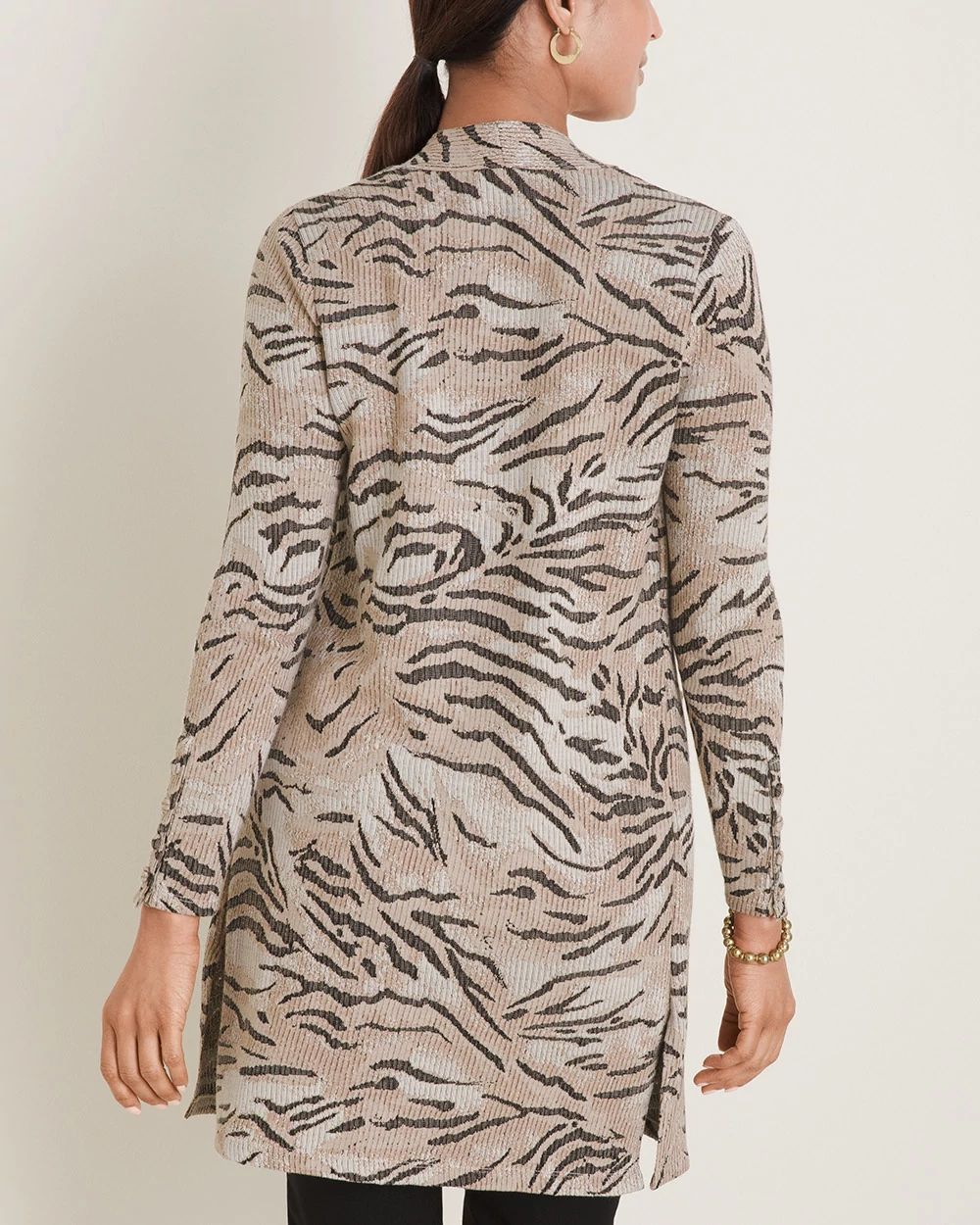 Tiger-Print Rib Knit Cardigan Sweater