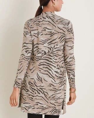 Tiger-Print Rib Knit Cardigan Sweater