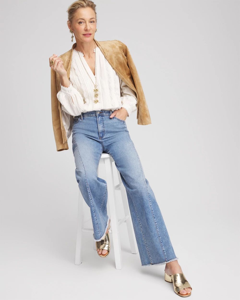Split-neck Lace Trim Blouse