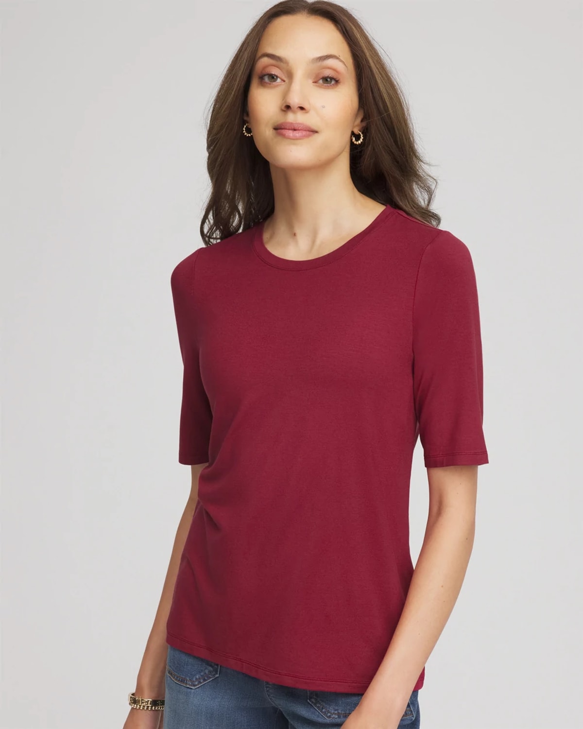 Chico's Elbow Sleeve Tee In Russet Red In Red