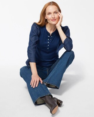 Chambray Sleeve Henley Top