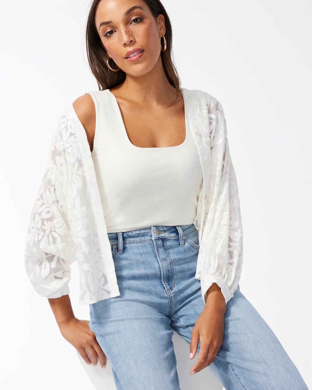 Contour Cotton White Square Neck Tank