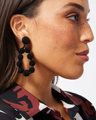 Black Seed Bead Drop Hoops