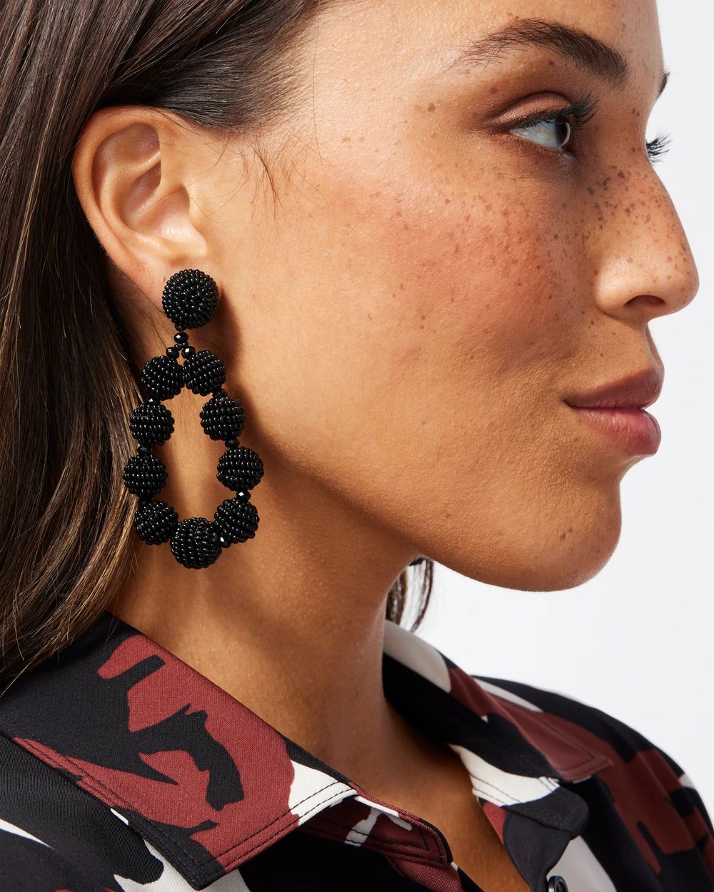 Black Seed Bead Drop Hoops