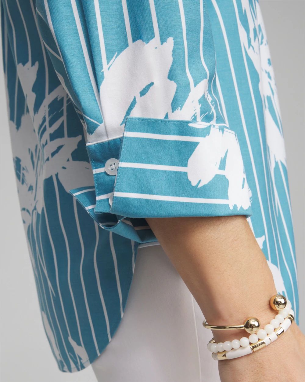 No Iron™ Stretch Iris Print 3/4 Sleeve Shirt