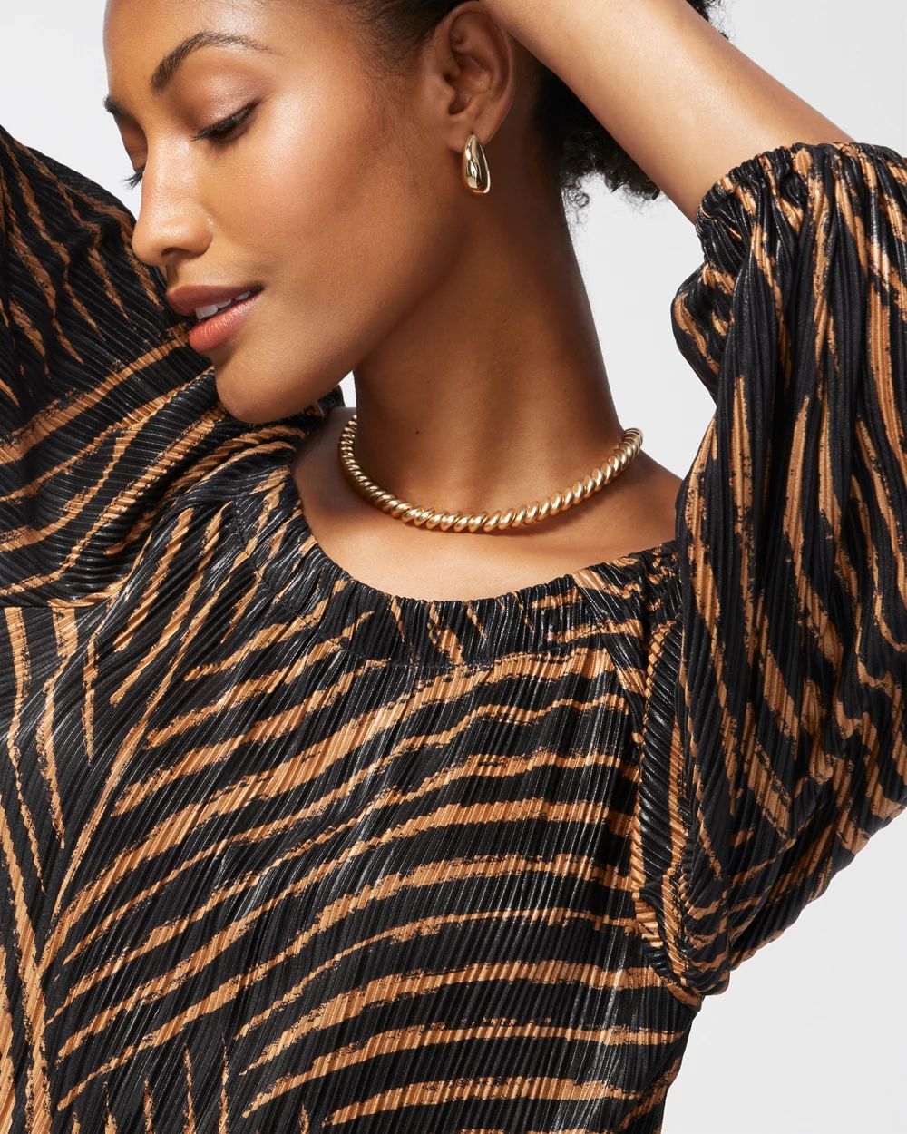 Print Metallic Crinkle Top